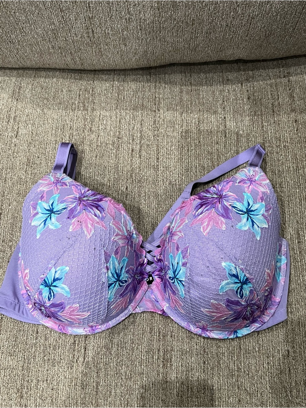 torrid Lavender Floral Lace-Detail Bra with Blue Accents